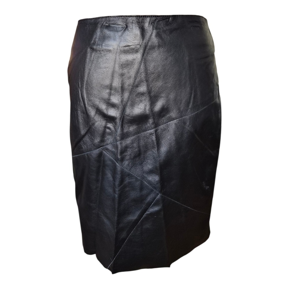 VINTAGE Pascale Wylsteke Black Genuine Leather Patchwork Skirt Size‎ 42
